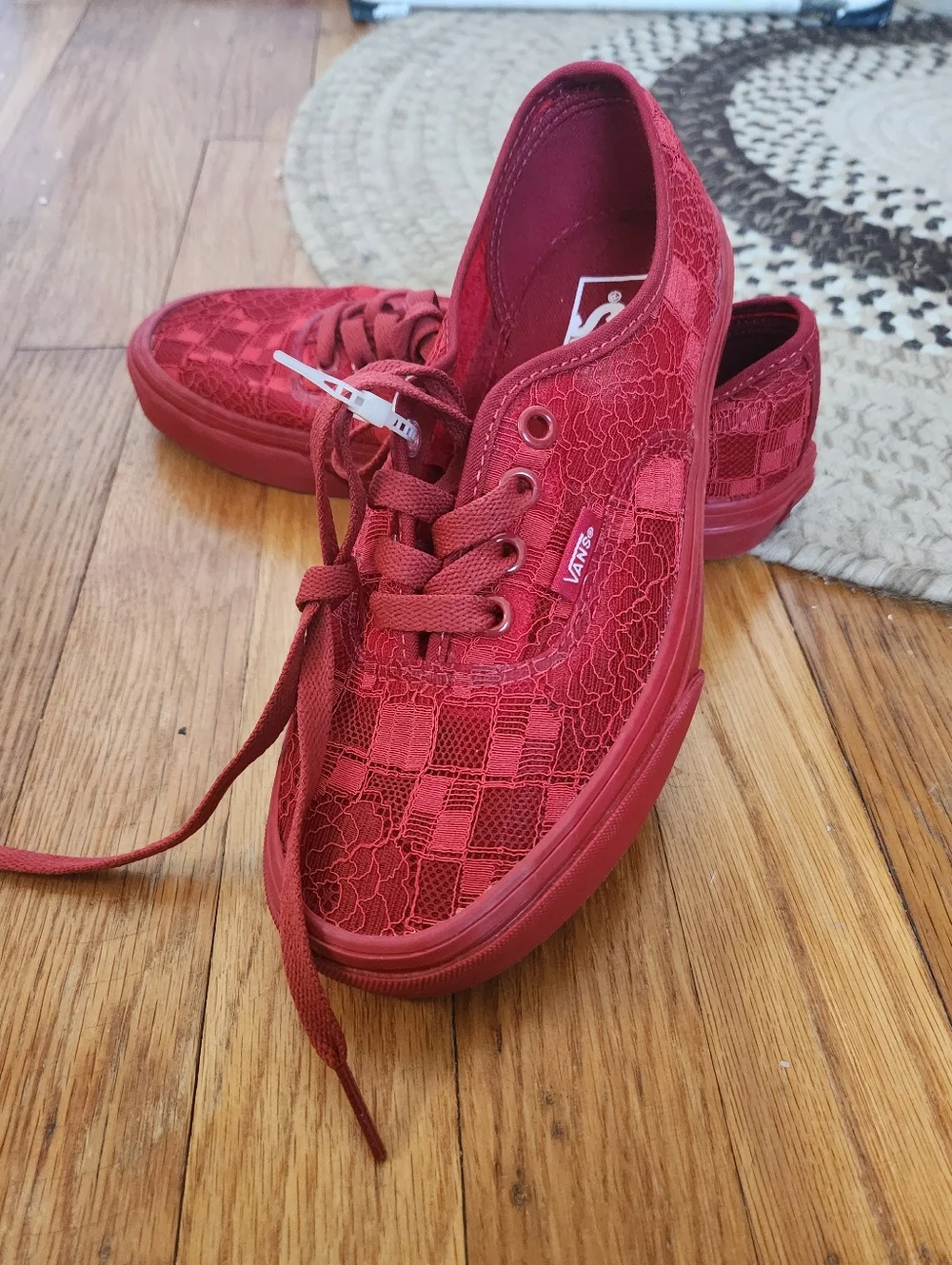 Vans Red Lace & Checkerboard Low-Top Sneakers